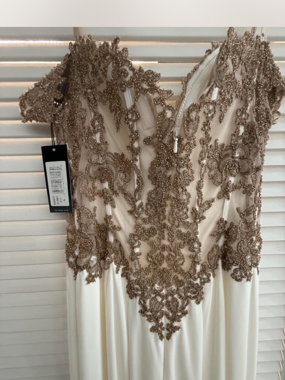 NWT Faviana Glamour S10001, ivory Rose, gold beaded gown, size 6 - Picture 3 of 5